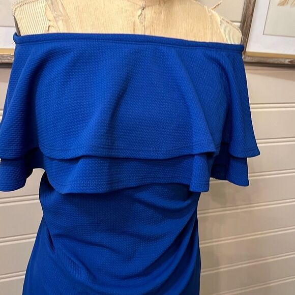Hello MIZ Blue Double Layer Ruffle Off Shoulder Maternity Dress Size Small NWT - Picture 4 of 10